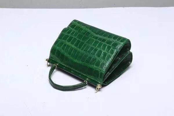 Crocodile Leather  Top Handle Bag  Dark Green