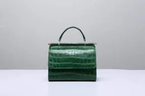 Crocodile Leather  Top Handle Bag  Dark Green