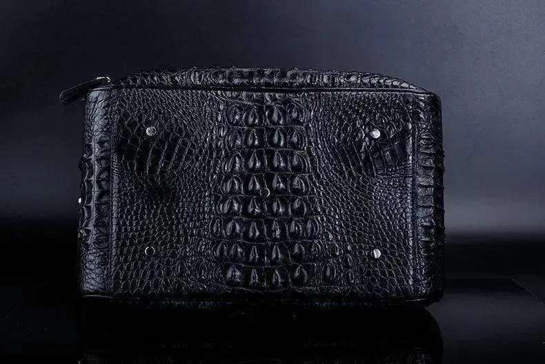 Crocodile Leather Travel Bag Black