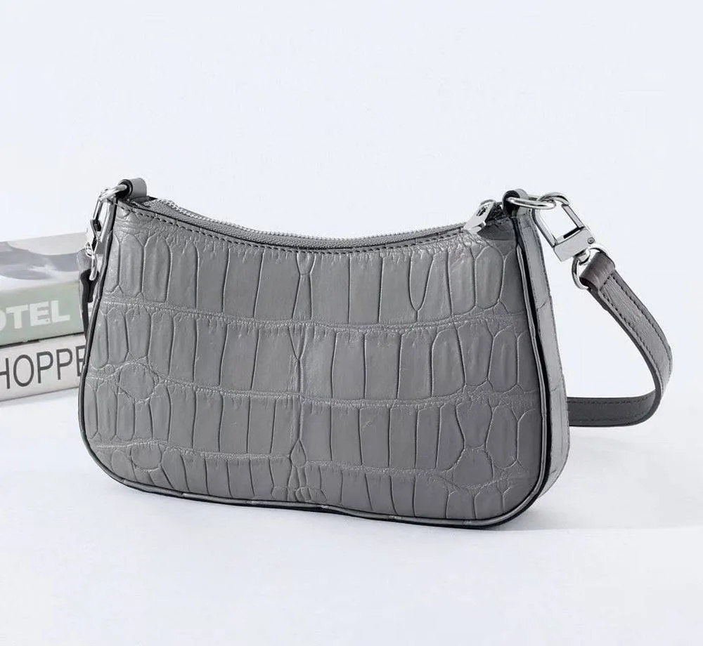 Crocodile Leather Underarm With Chain Shoulder Strap Bag Grey