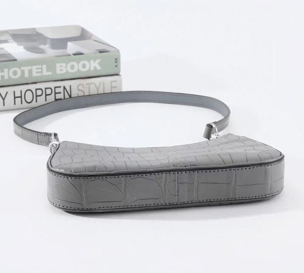 Crocodile Leather Underarm With Chain Shoulder Strap Bag Grey