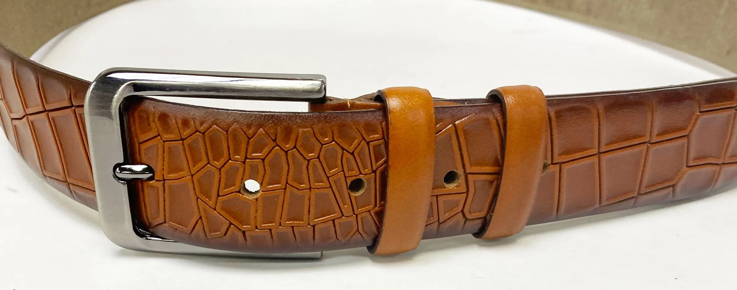 Crocodile Printed Leather Belt Cognac