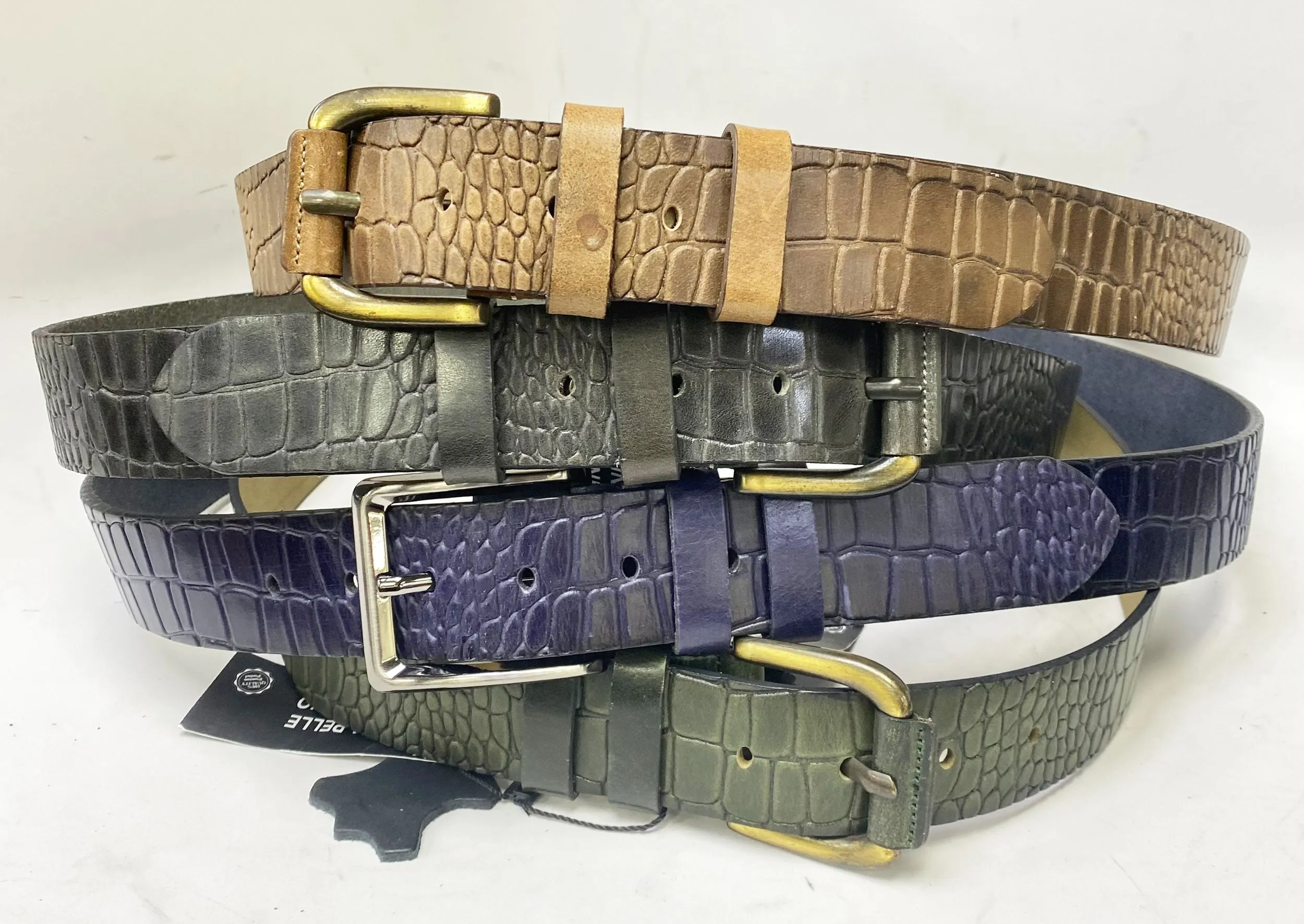 Crocodile Printed Leather Belt Grey