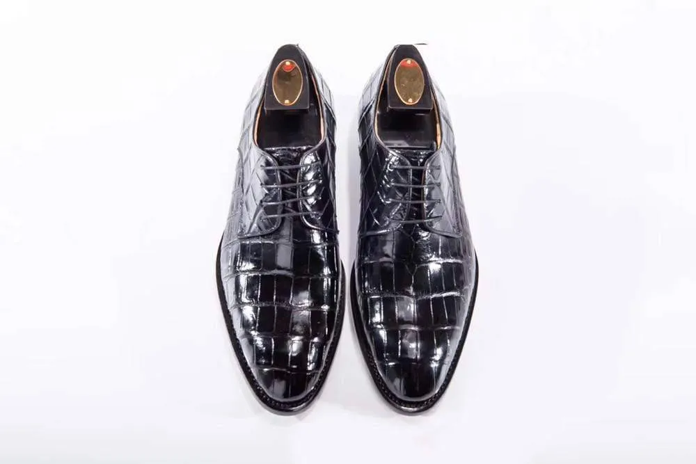 Crocodile Shoes Goodyear Welted Handmade Men Crocodile Leather Lace-Up Shoes,Mens Crocodile Leather Dress Shoes