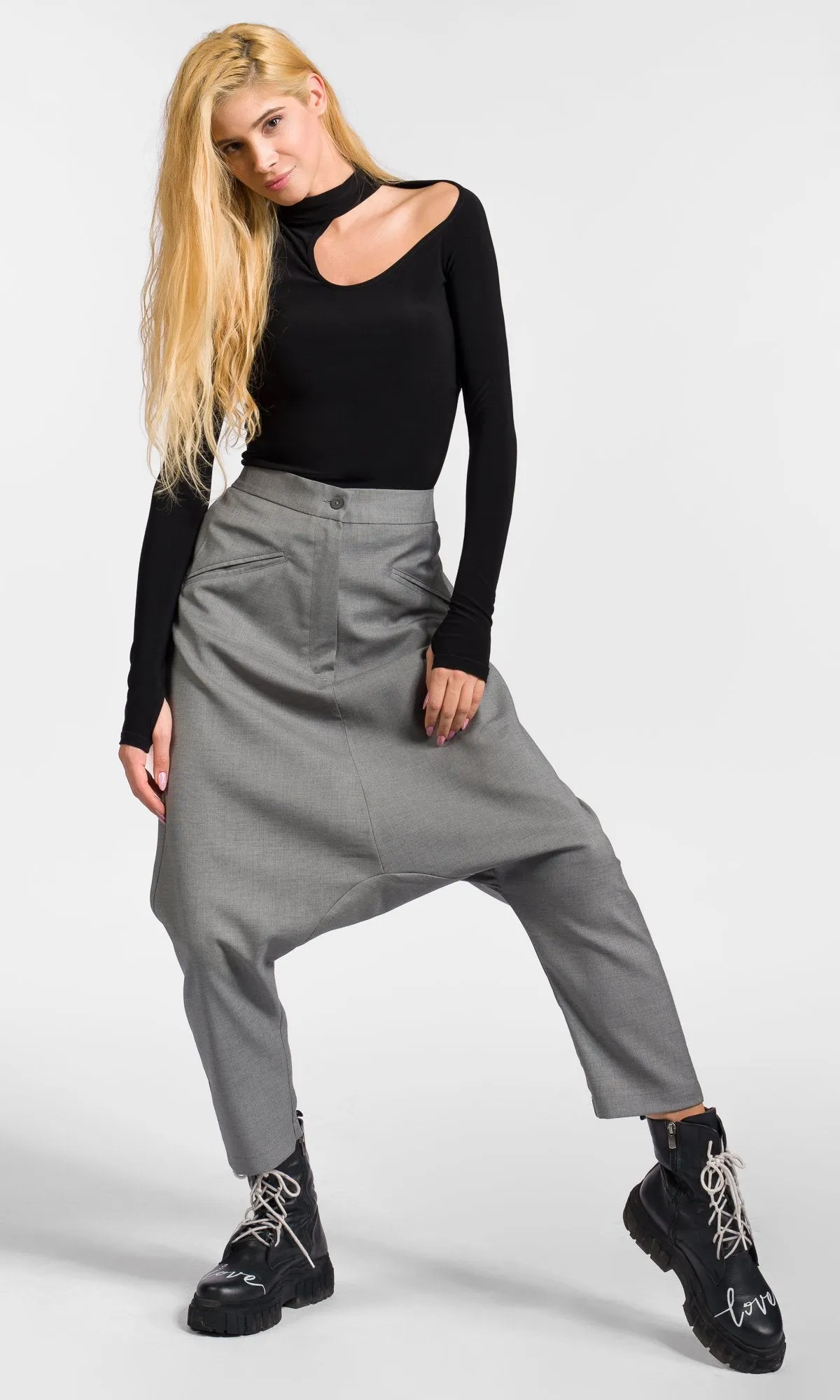 Deep Drop Crotch Wool Pants