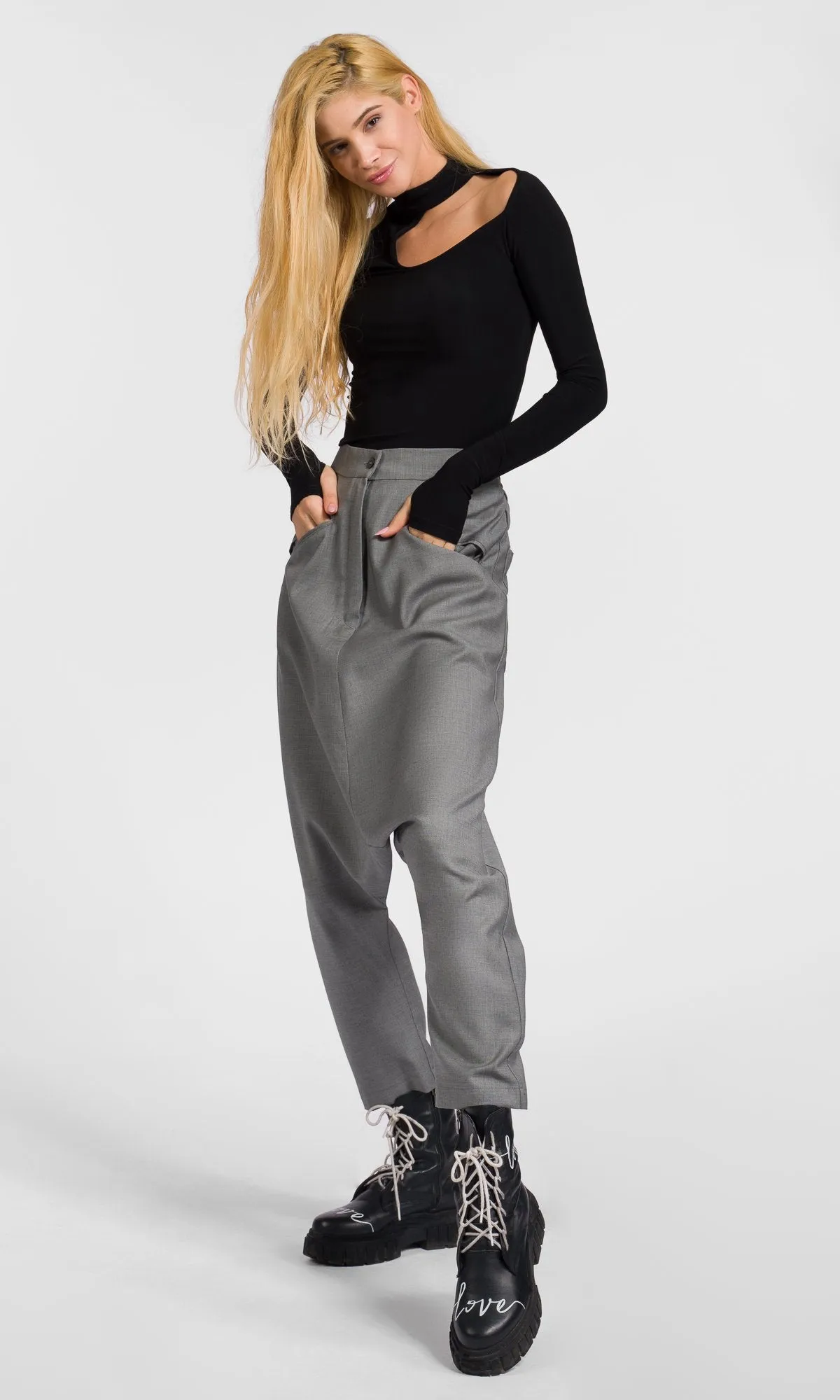 Deep Drop Crotch Wool Pants