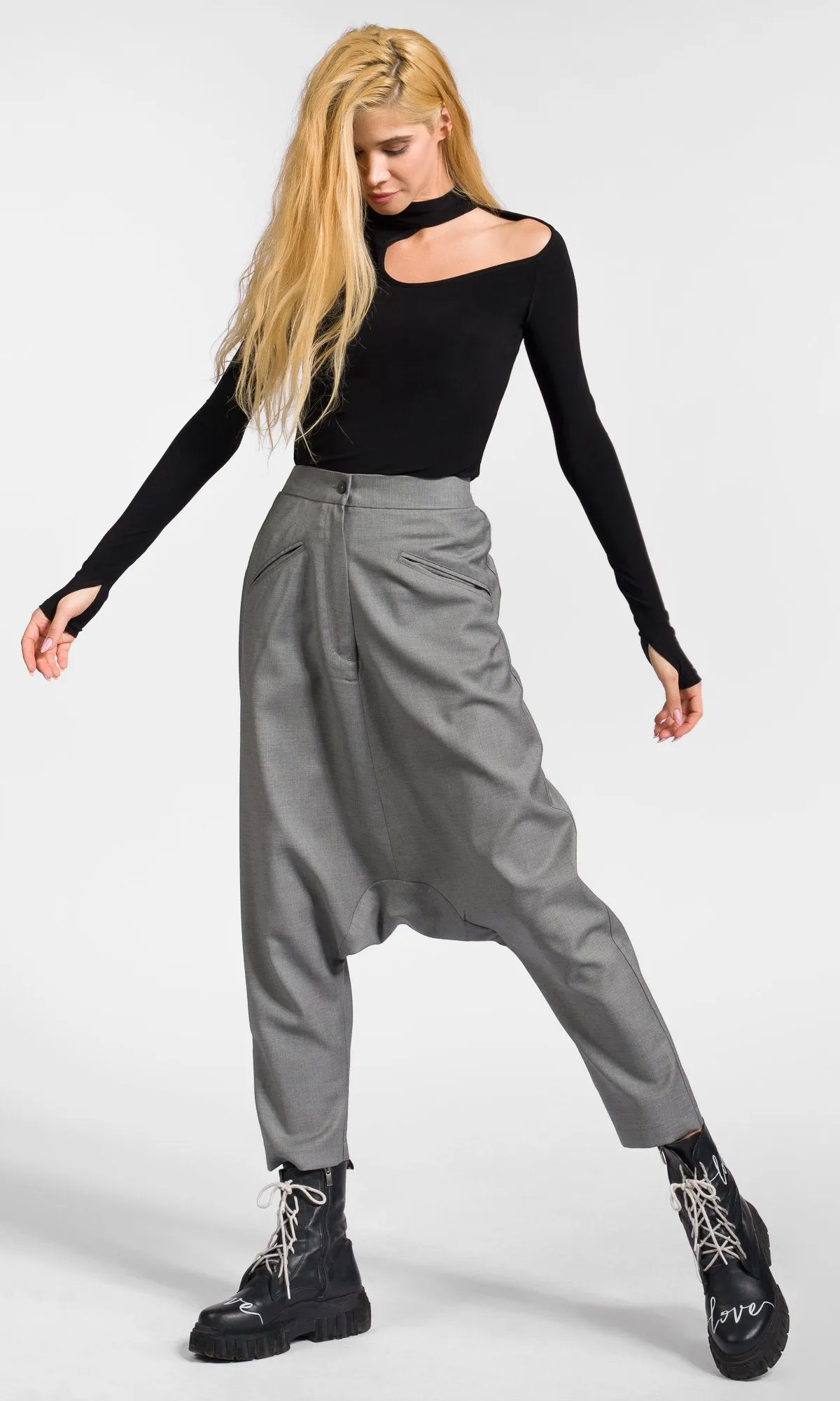 Deep Drop Crotch Wool Pants