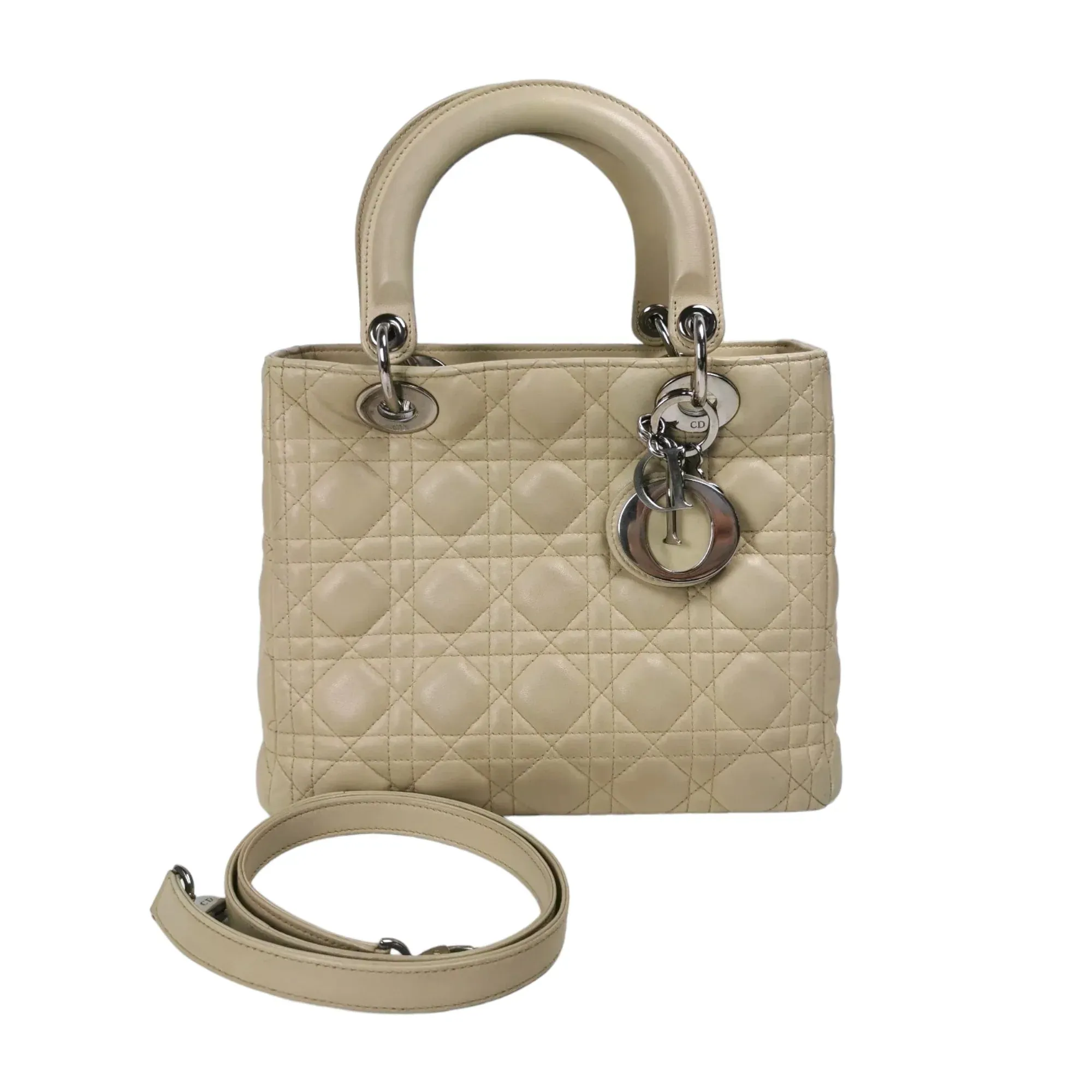 Dior Lady Dior Medium Beige Cannage Lambskin Gold