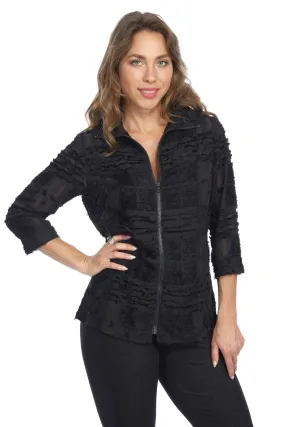 Elegant Black Semi Sheer Zipper Jacket | VICTORIA LIOR