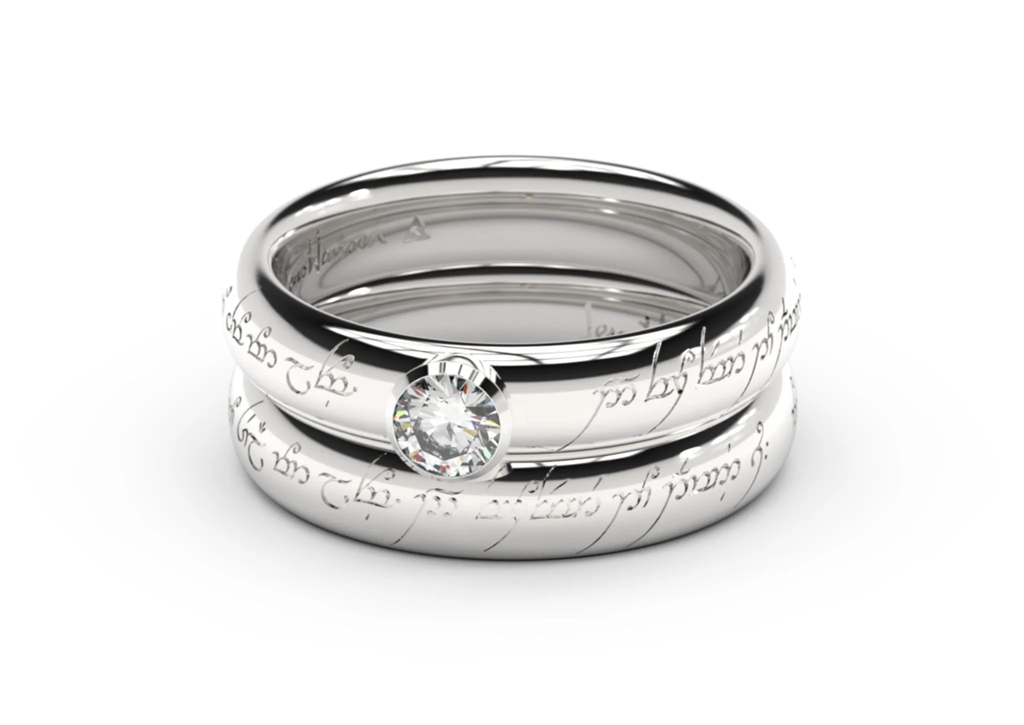 Elegant Elvish Engagement Ring, White Gold & Platinum