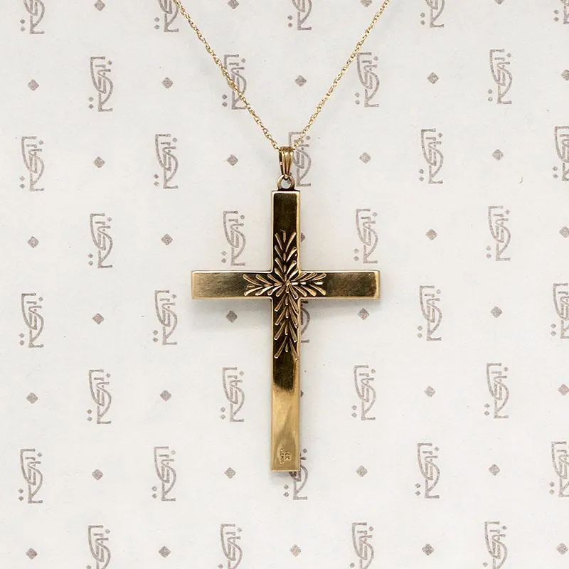 Elegant Engraved Gold Mid Century Cross