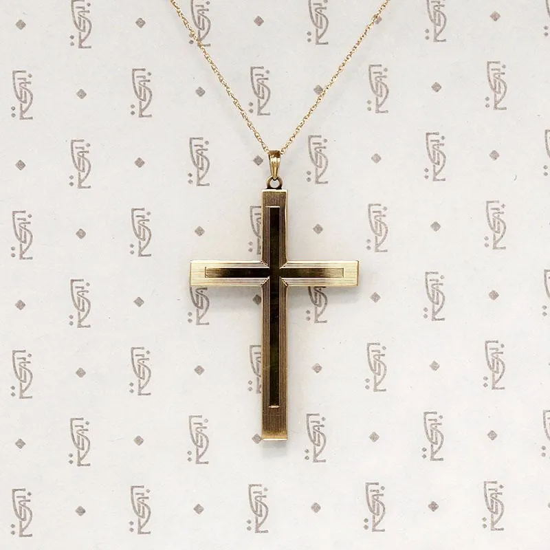 Elegant Engraved Gold Mid Century Cross