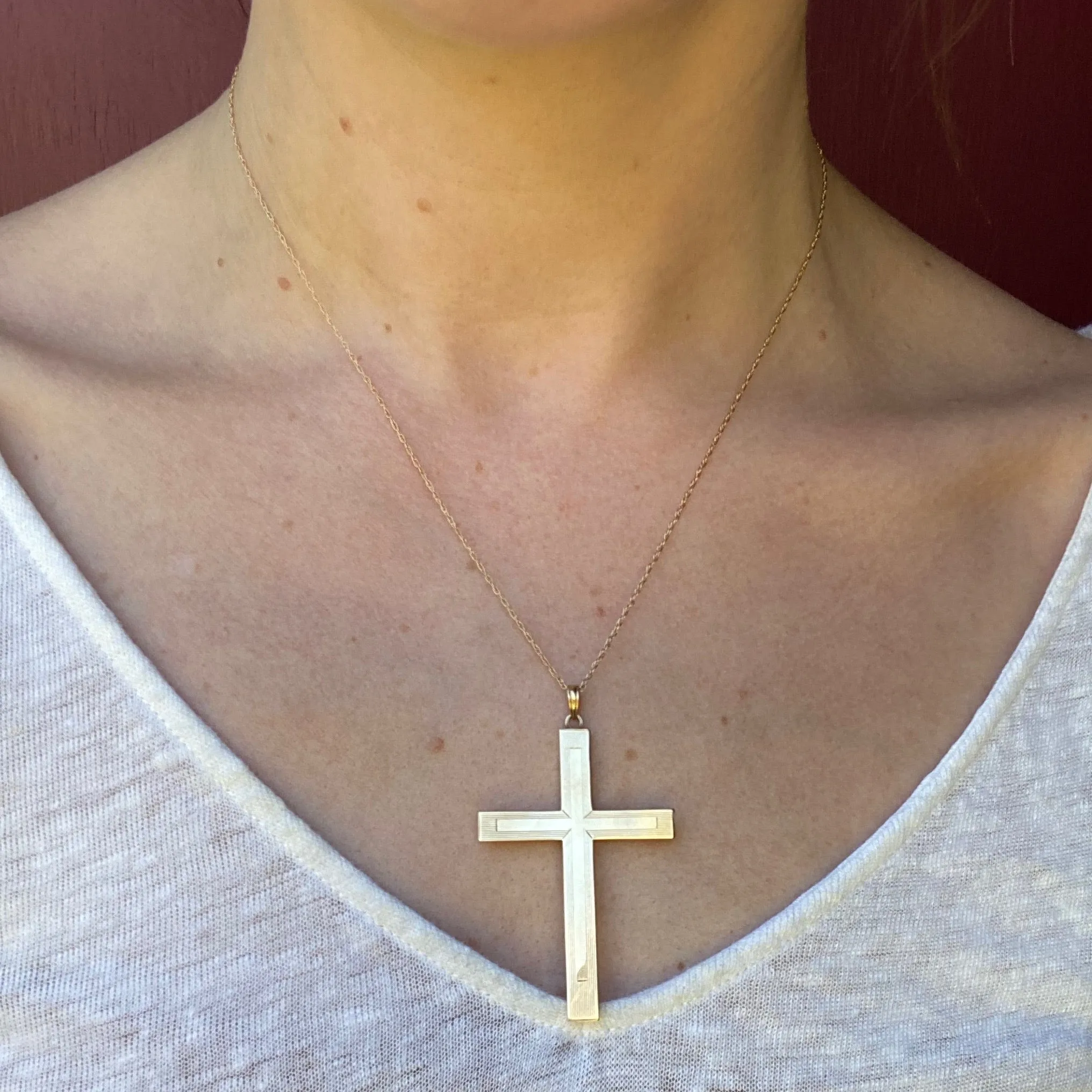 Elegant Engraved Gold Mid Century Cross