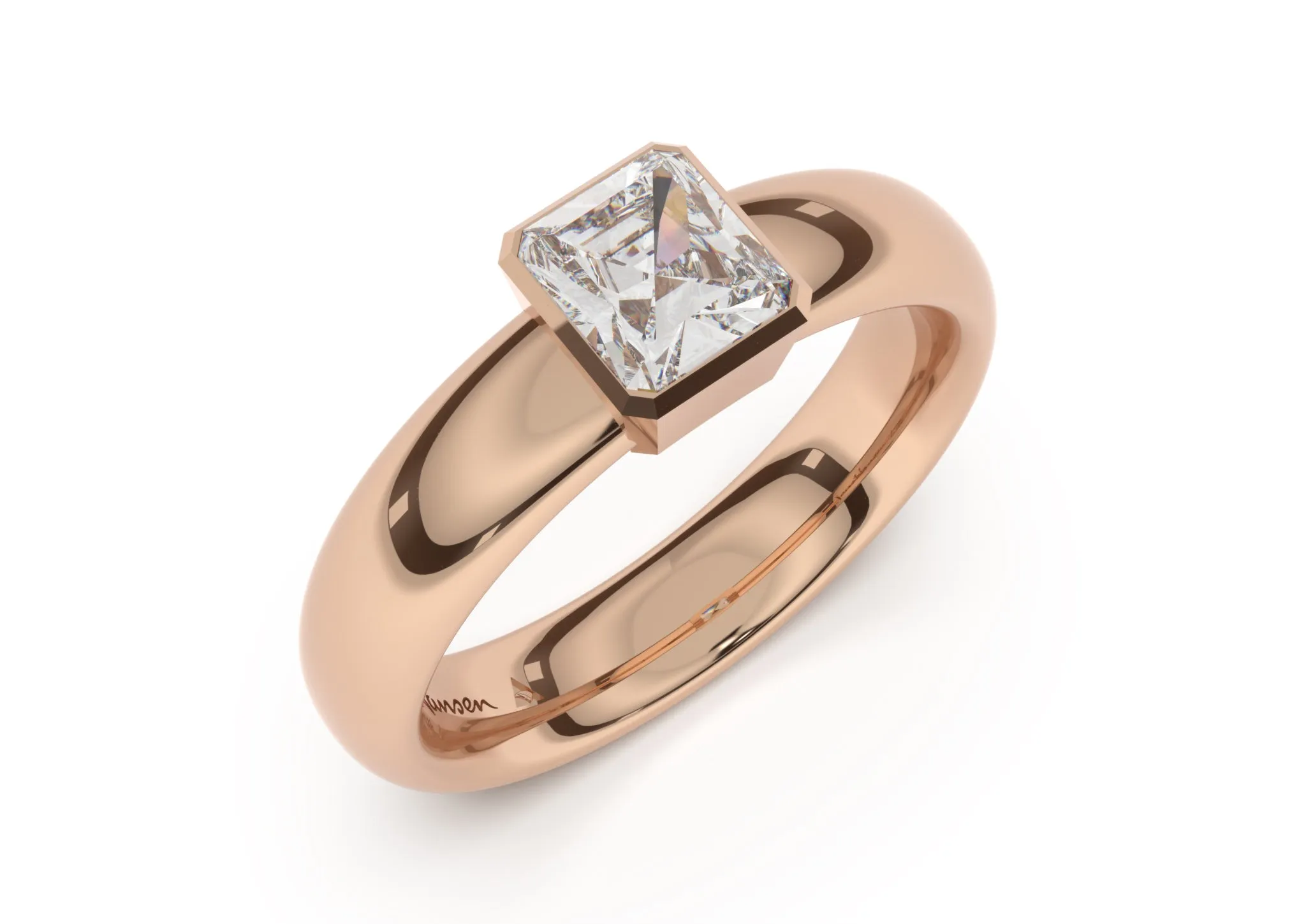 Emerald Cut Elegant Engagement Ring, Red Gold