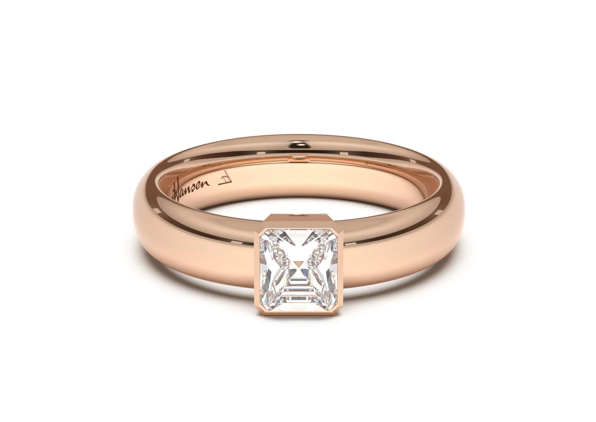 Emerald Cut Elegant Engagement Ring, Red Gold