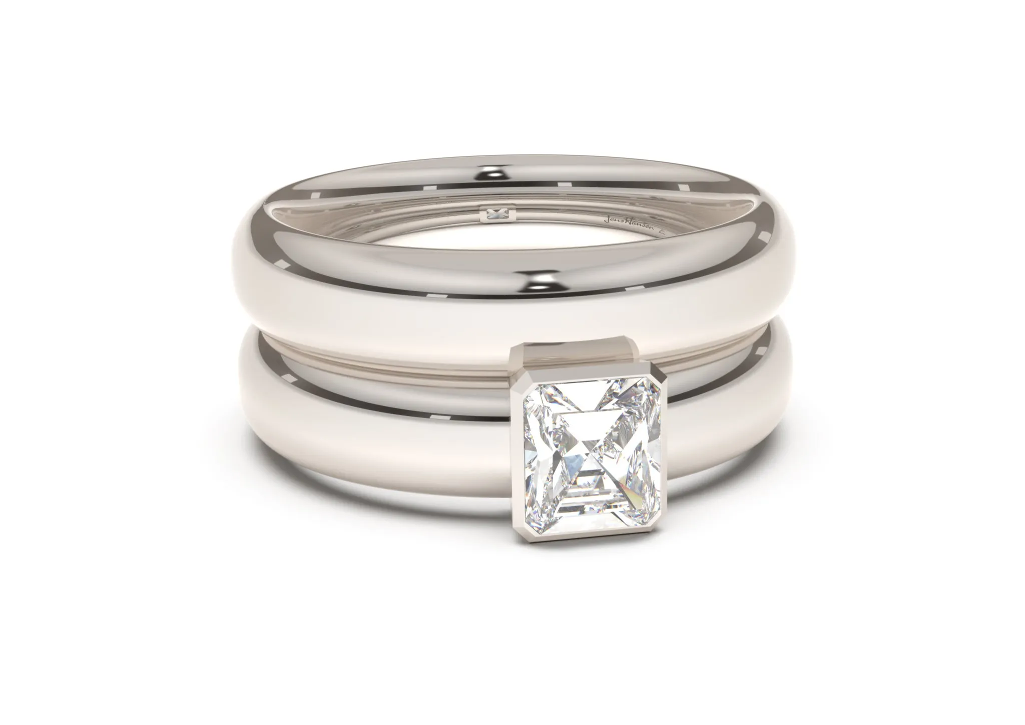 Emerald Cut Elegant Engagement Ring, White Gold & Platinum