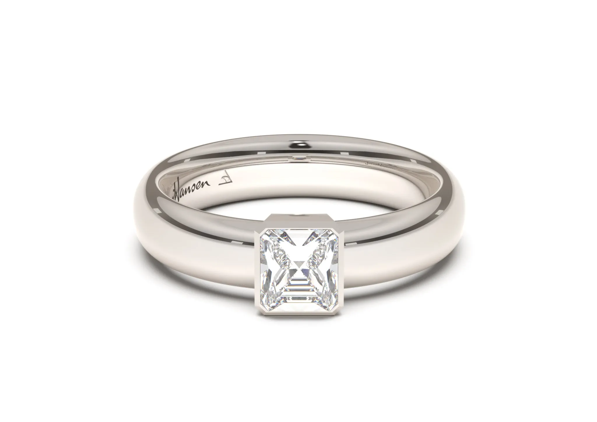 Emerald Cut Elegant Engagement Ring, White Gold & Platinum