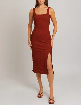 Farrah Red Clay Textured Midi Dress