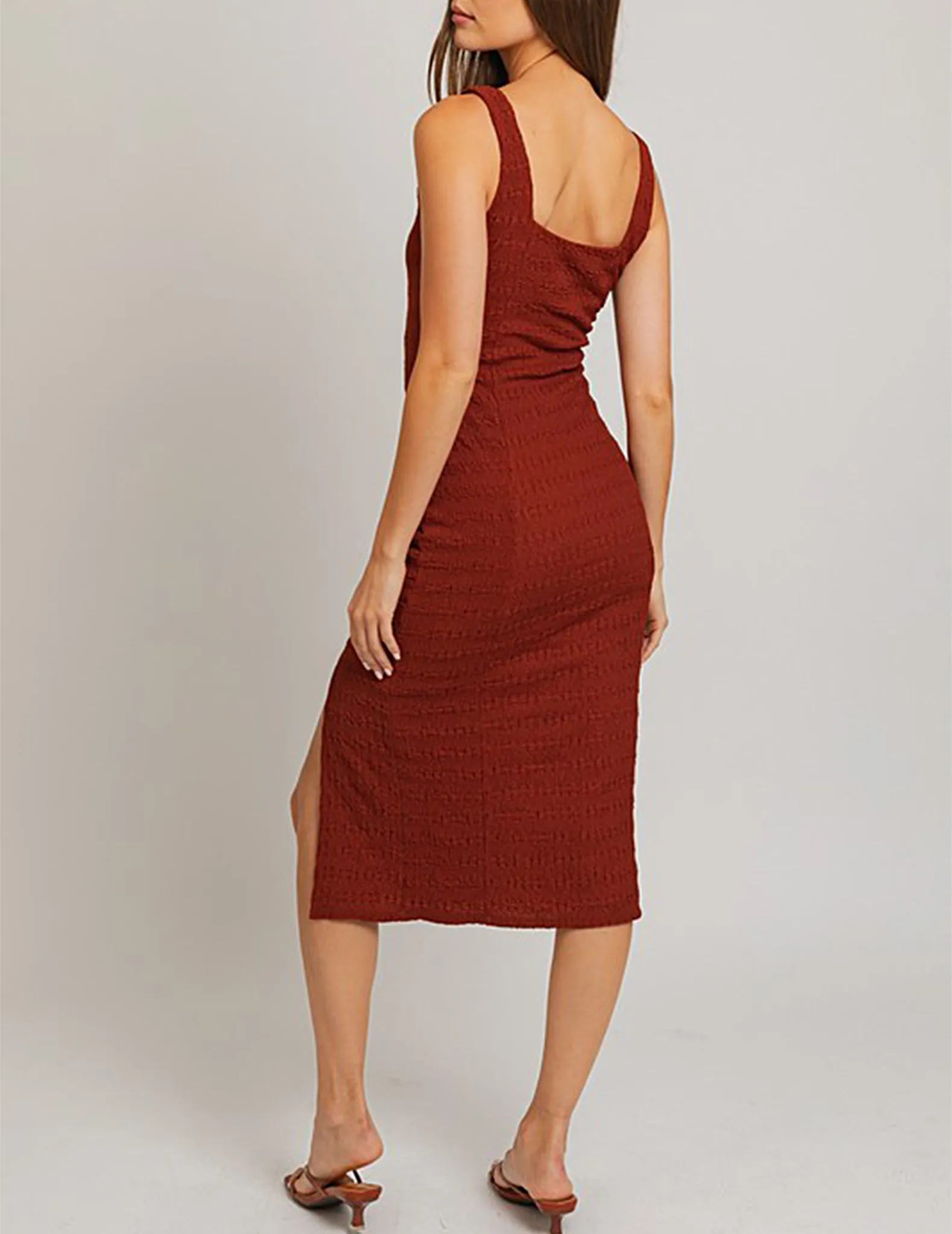 Farrah Red Clay Textured Midi Dress