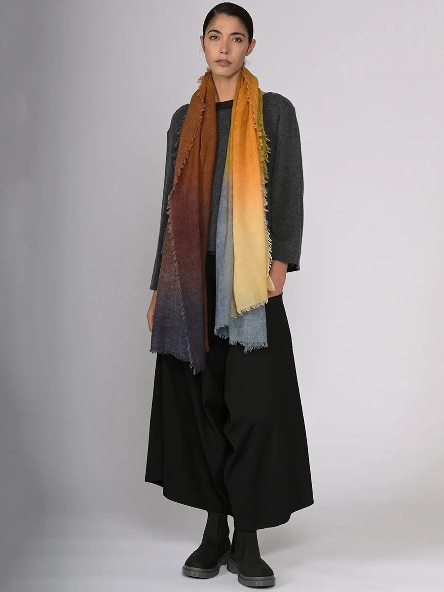 Fine Wool Print Scarf - Gradient Colour Work