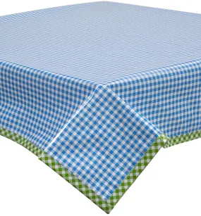 Gingham Light Blue Oilcloth Tablecloth with Lime Gingham Trim