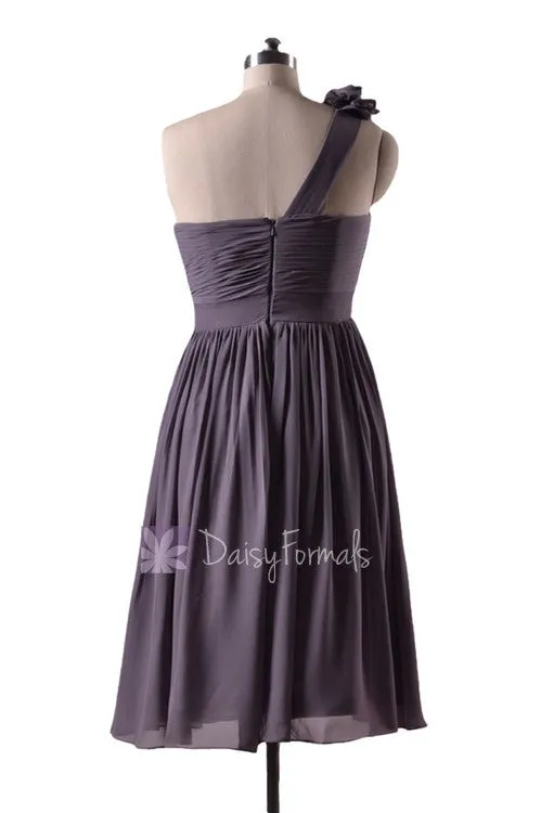 In stock,Ready to Ship - Short One Shoulder Gray Bridesmaid Dress(BM233) - (#54 Slate Gray, Sz8)