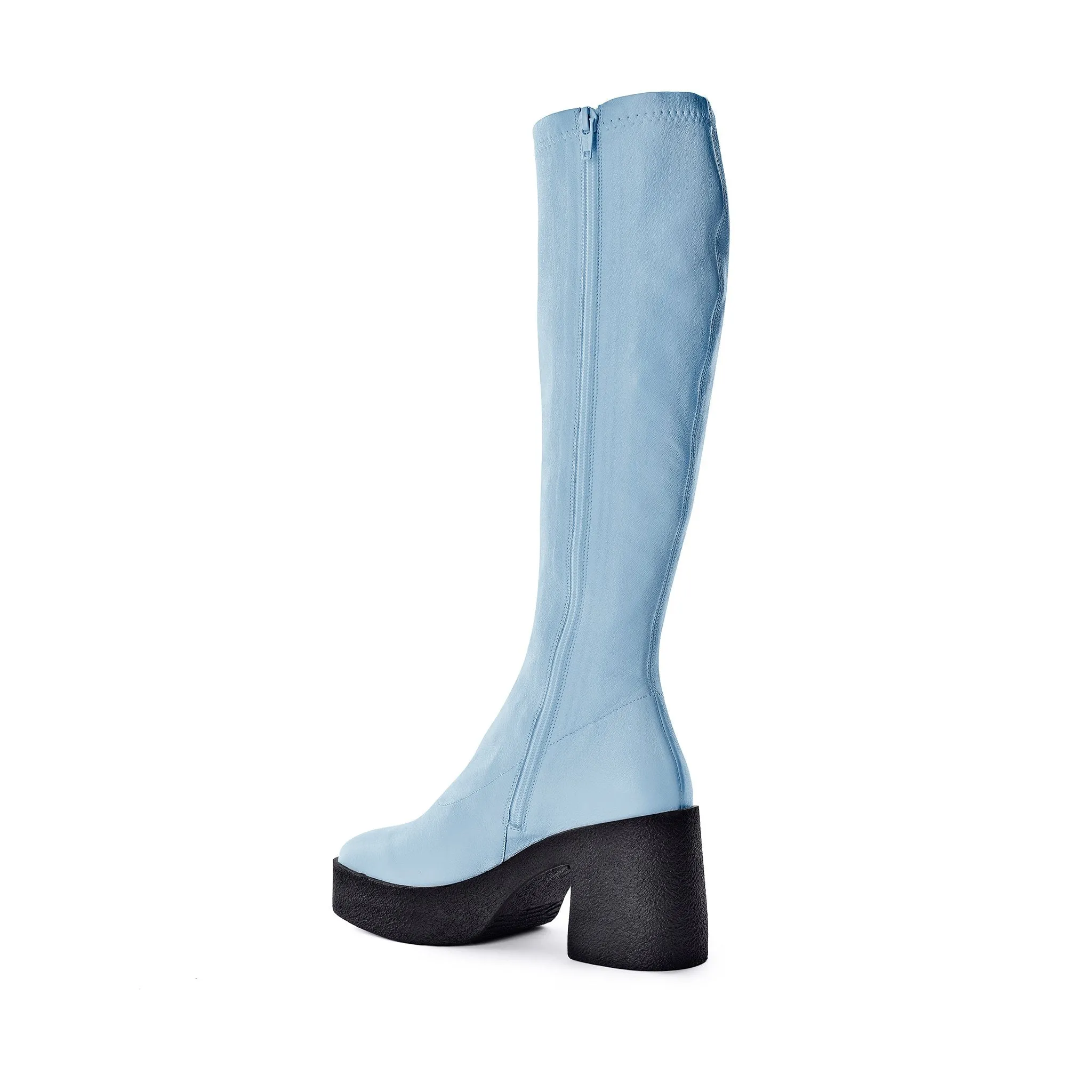 Izumi Pastel Blue Stretch Leather Chunky Boots