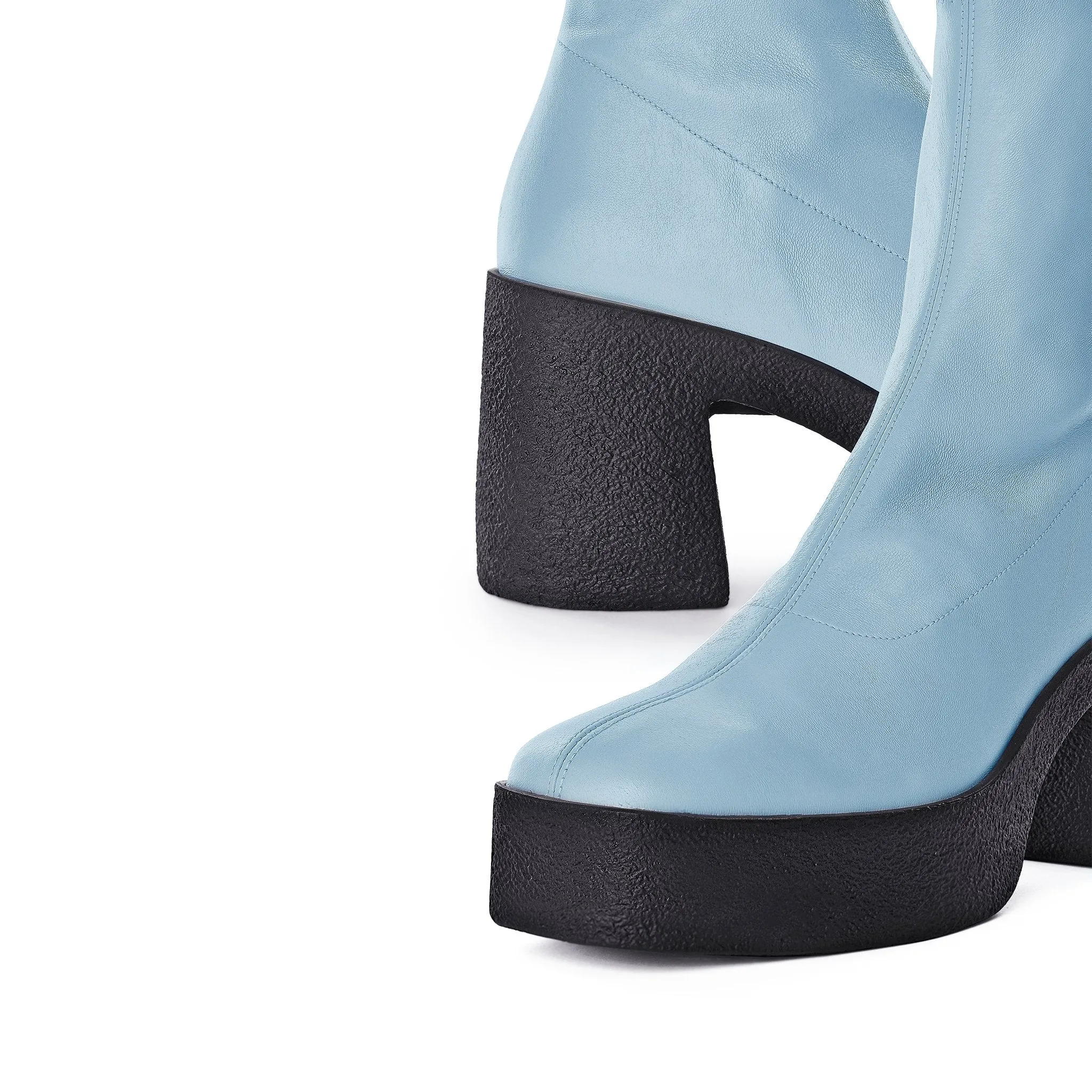 Izumi Pastel Blue Stretch Leather Chunky Boots