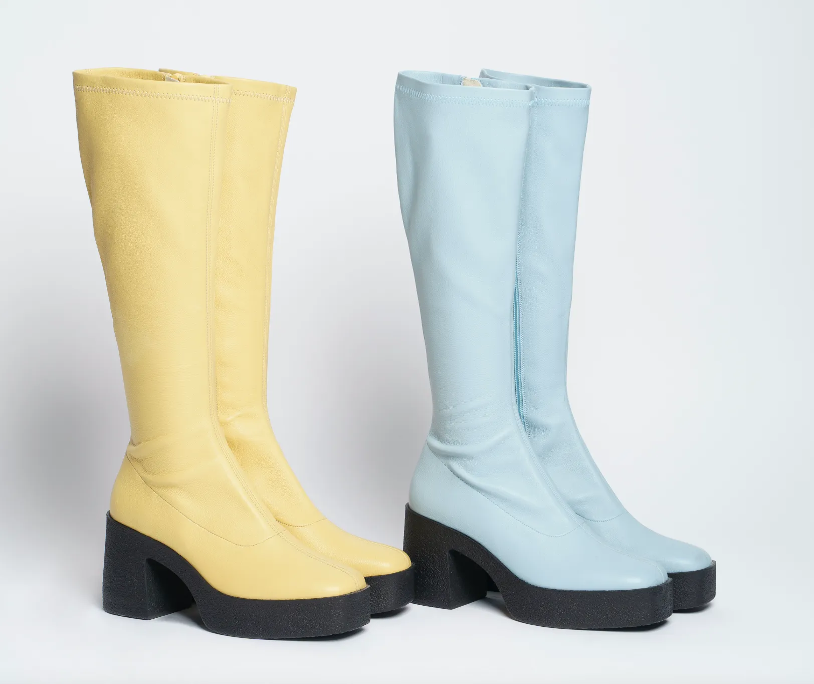 Izumi Pastel Yellow Stretch Leather Chunky Boots