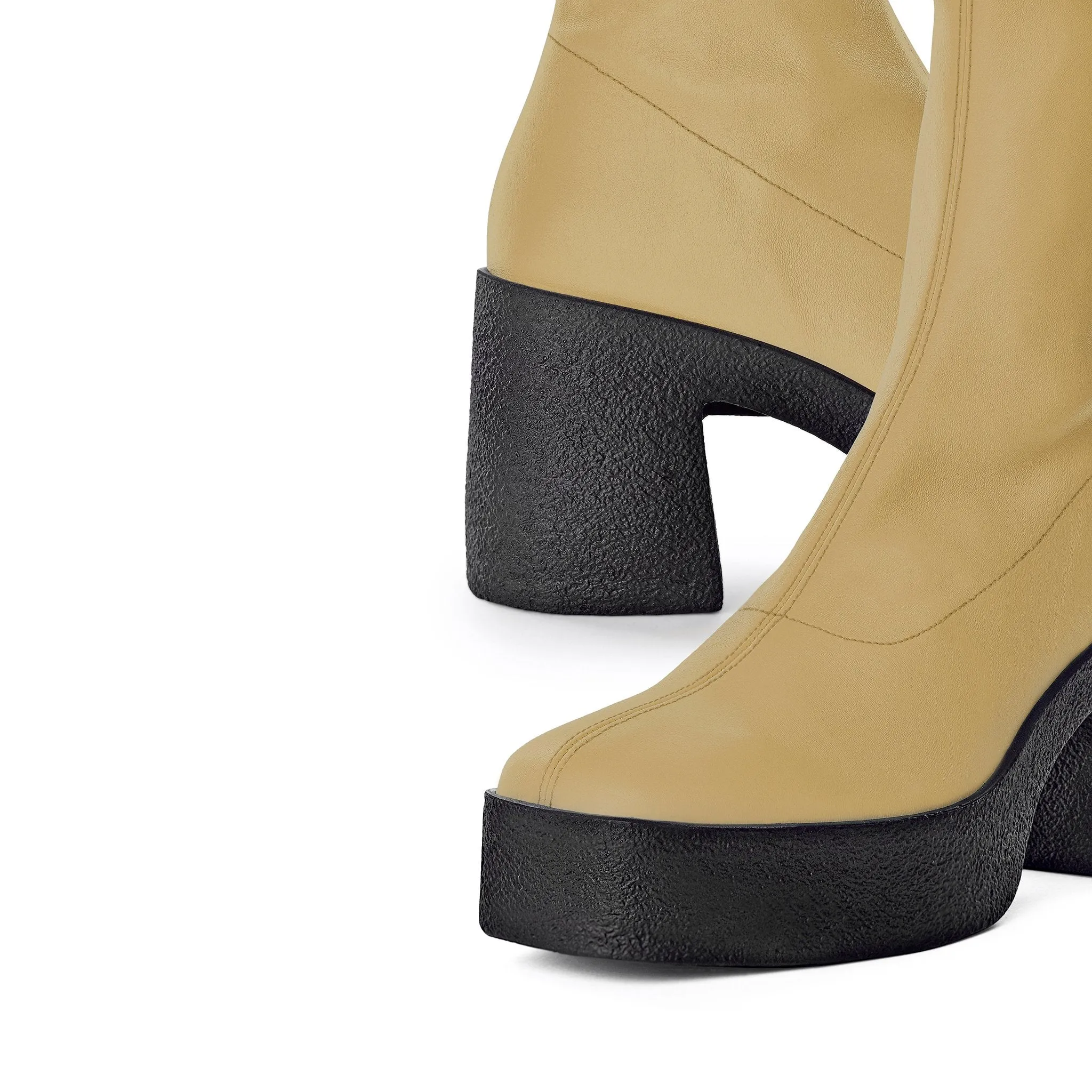 Izumi Pastel Yellow Stretch Leather Chunky Boots