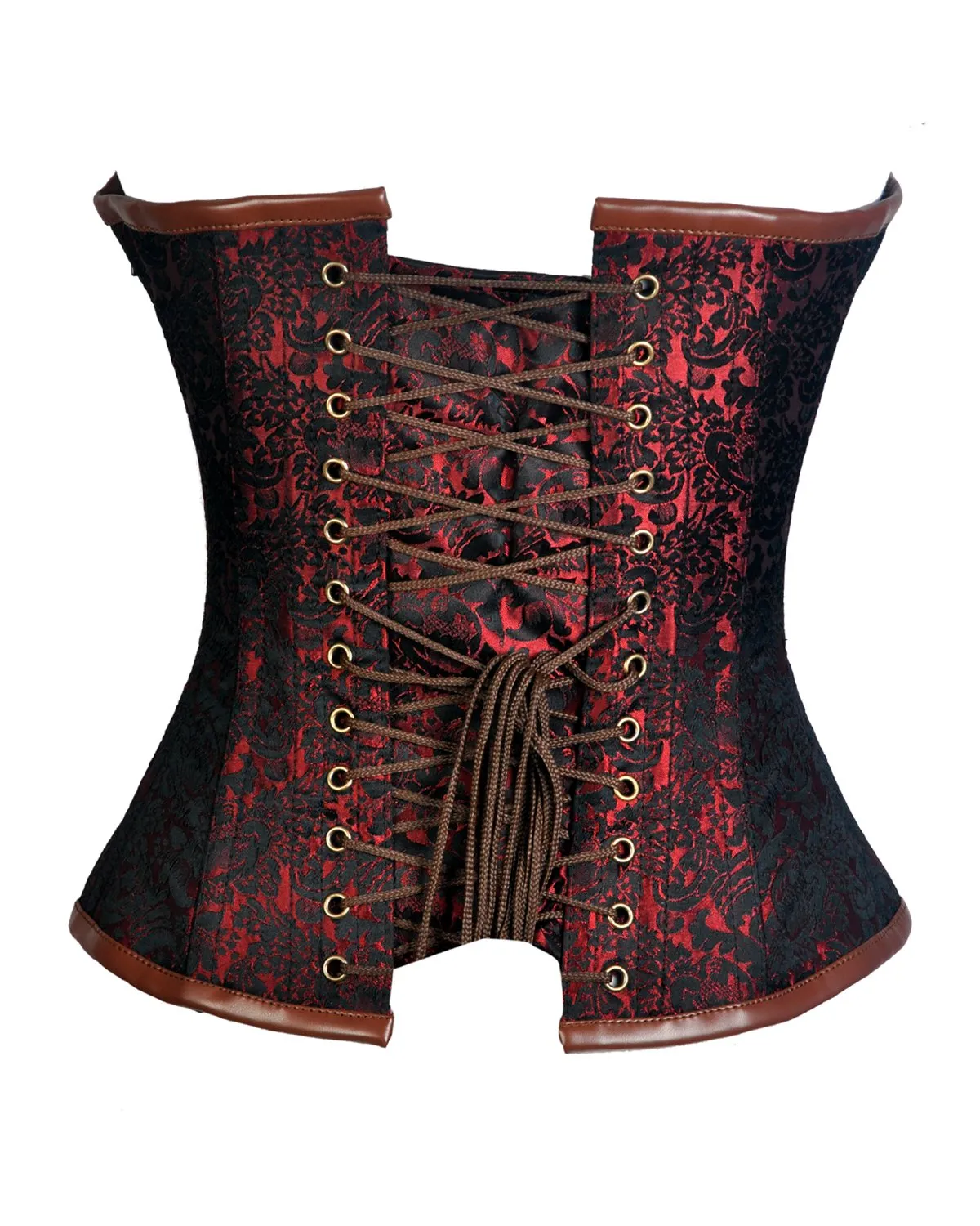 Loftus Red Brocade & Faux Leather Gothic Corset