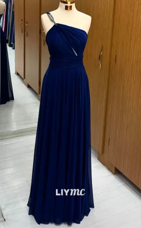 LP2239 - Asymmetrical Sleeveless Cut Outs Pleated A-Line Long Prom Dress Cocktail Dress