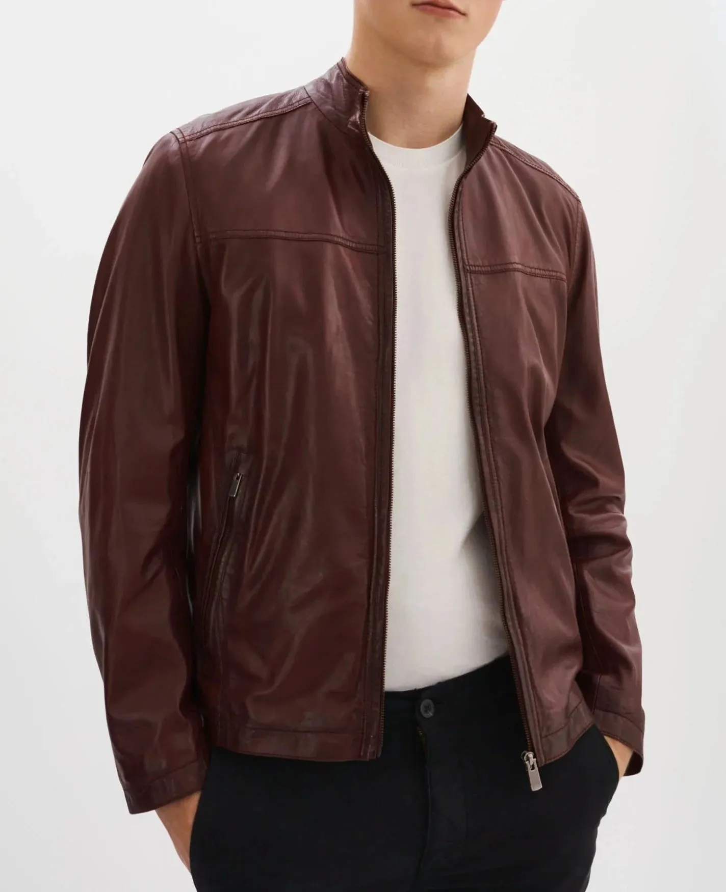 Lucio Lambskin Leather Jacket- Burgundy