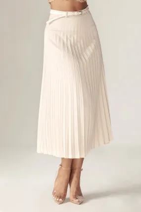 Mei pleated Midi Belted Skirt (Pale Cream)