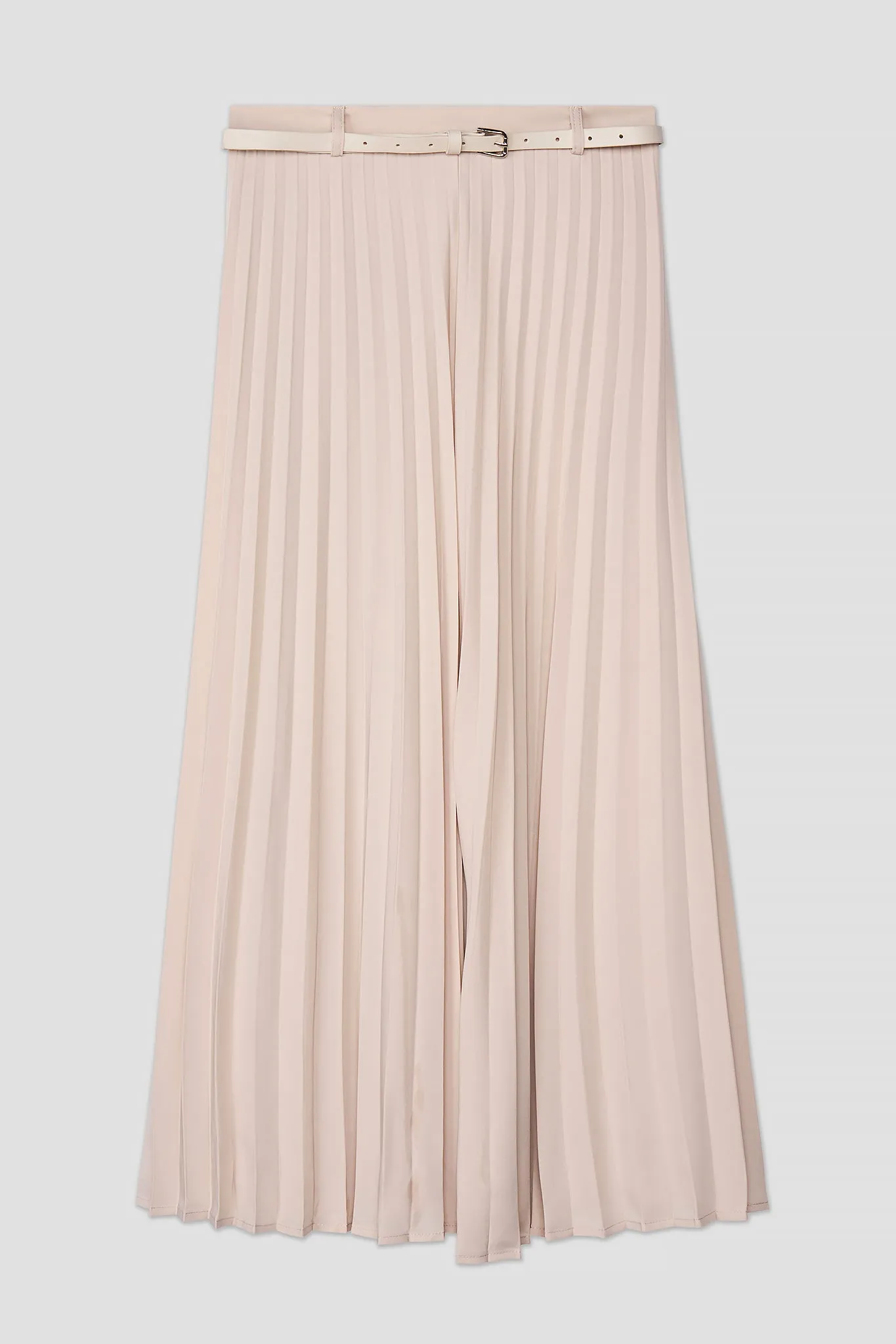 Mei pleated Midi Belted Skirt (Pale Cream)