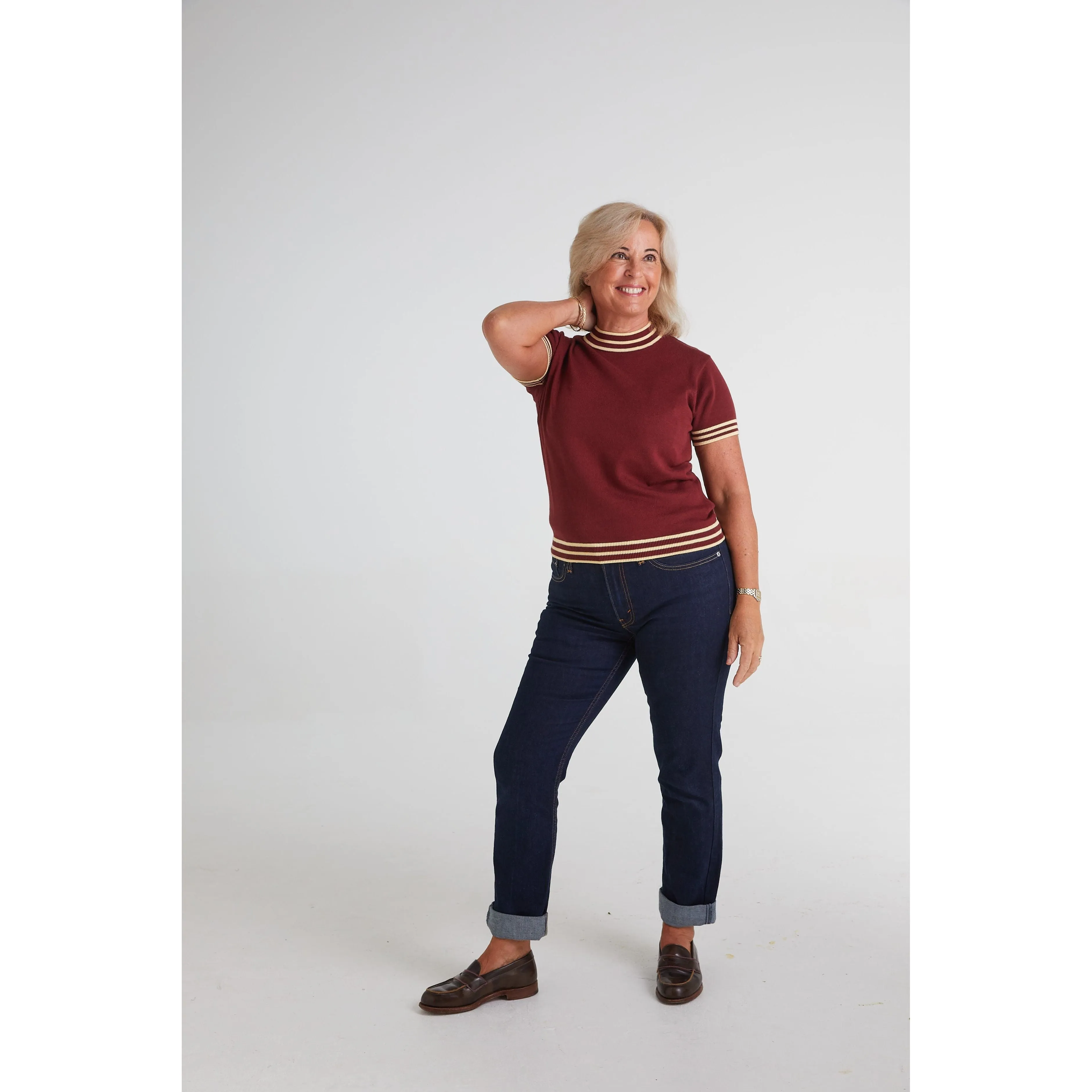 Mr Bridger - Women's Dorval Claret and Butterscotch S/S Knitted - Mock Turtle Neck