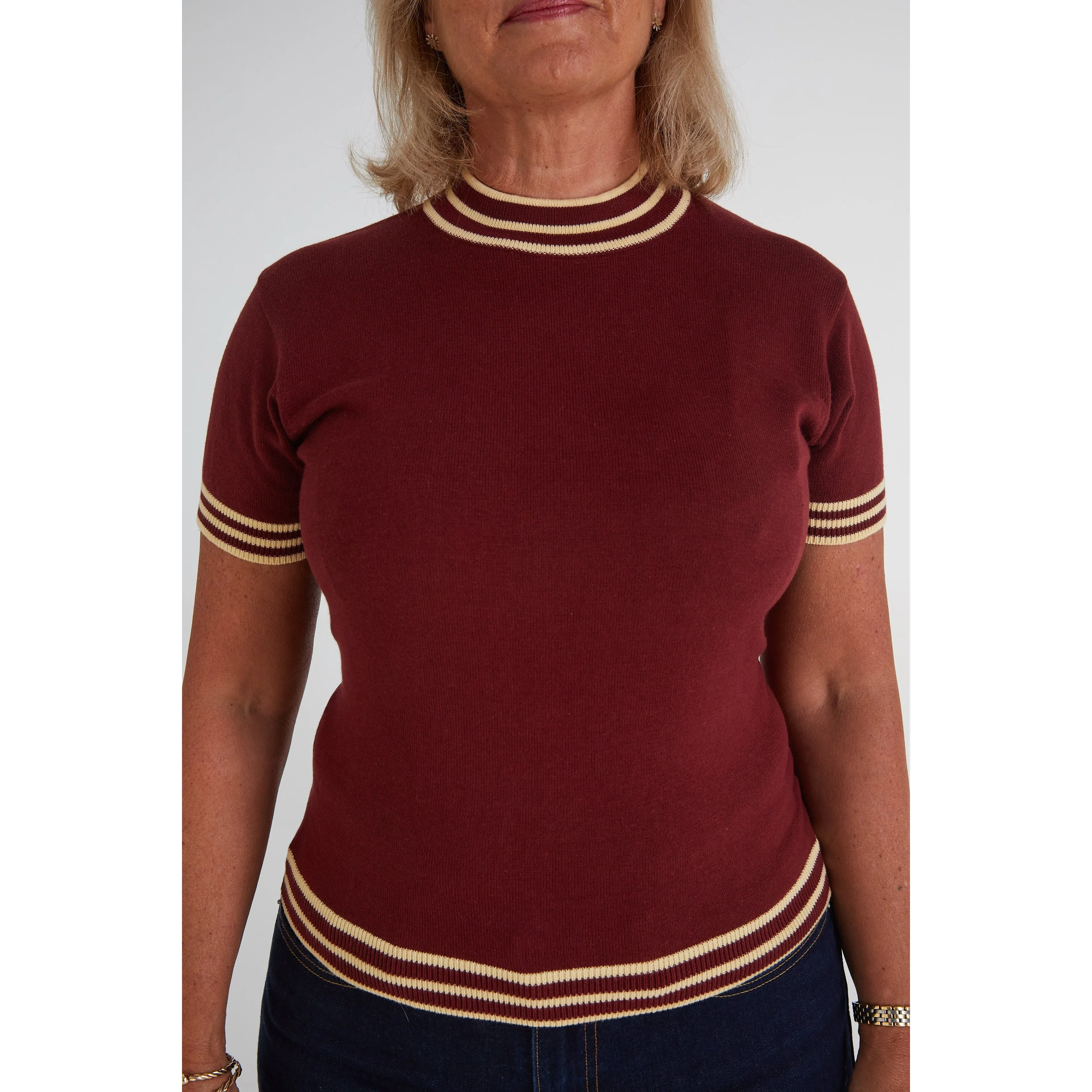 Mr Bridger - Women's Dorval Claret and Butterscotch S/S Knitted - Mock Turtle Neck