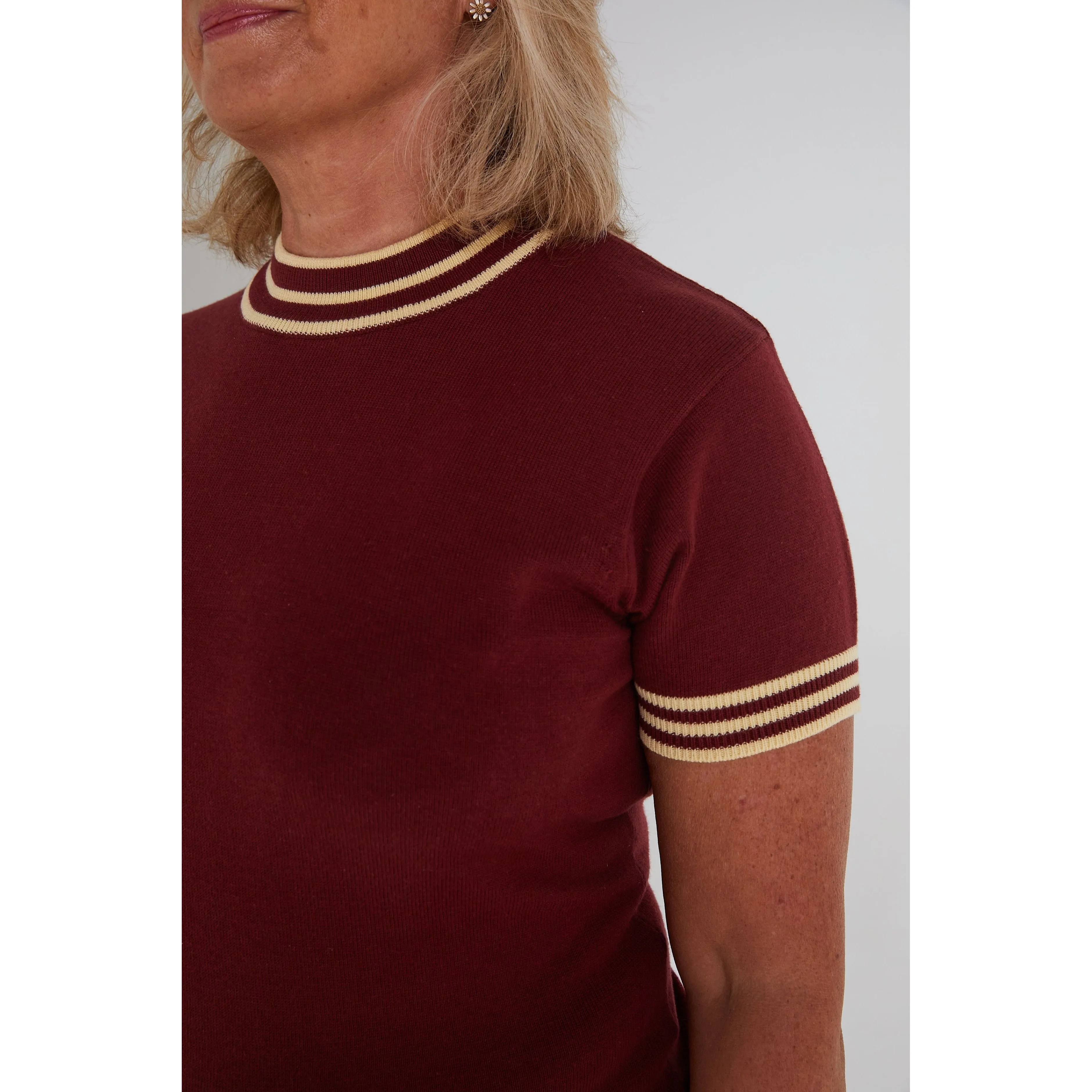 Mr Bridger - Women's Dorval Claret and Butterscotch S/S Knitted - Mock Turtle Neck