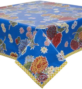 Mum Blue Oilcloth Tablecloth with Yellow Gingham Trim