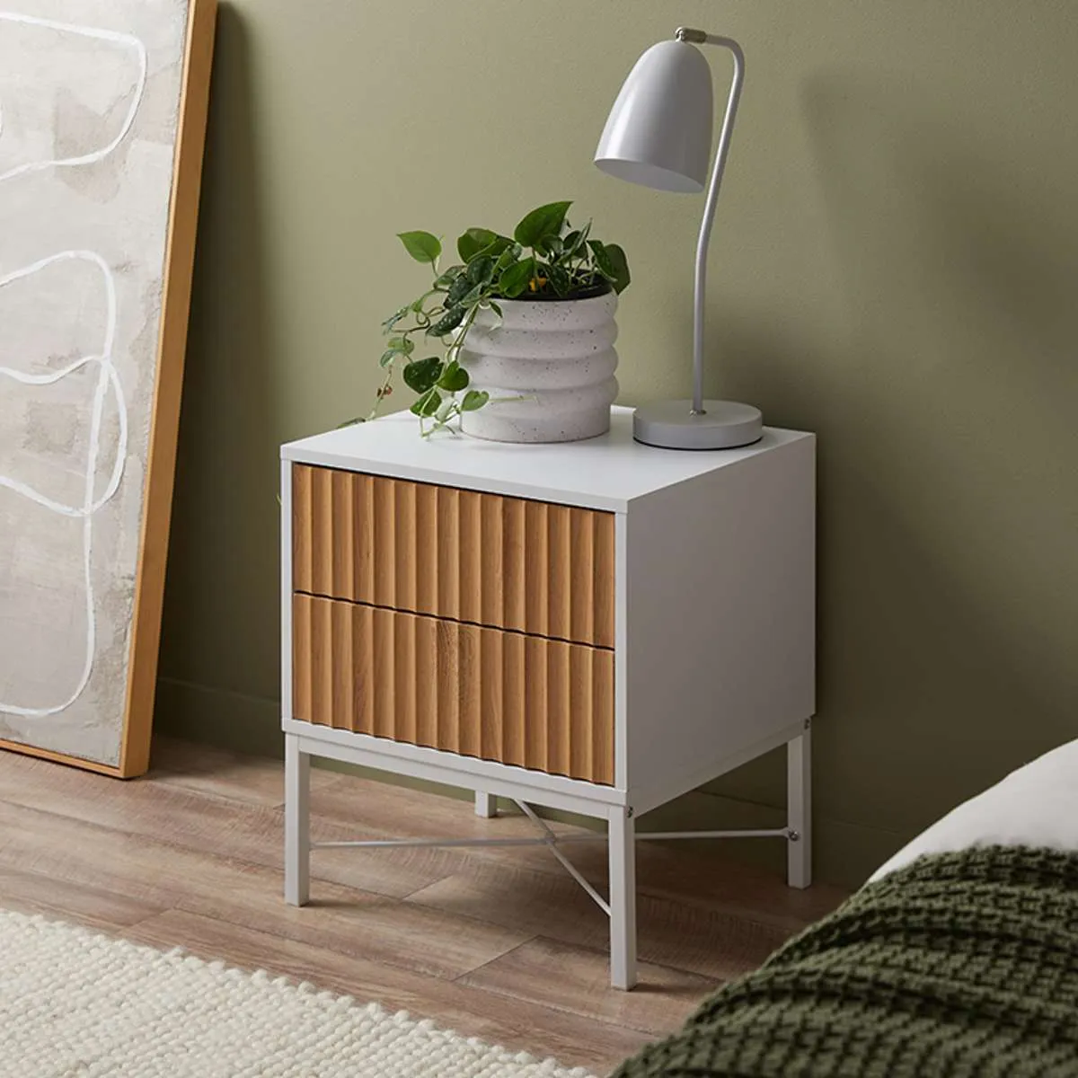 Nyla Bedside Table - White/Natural