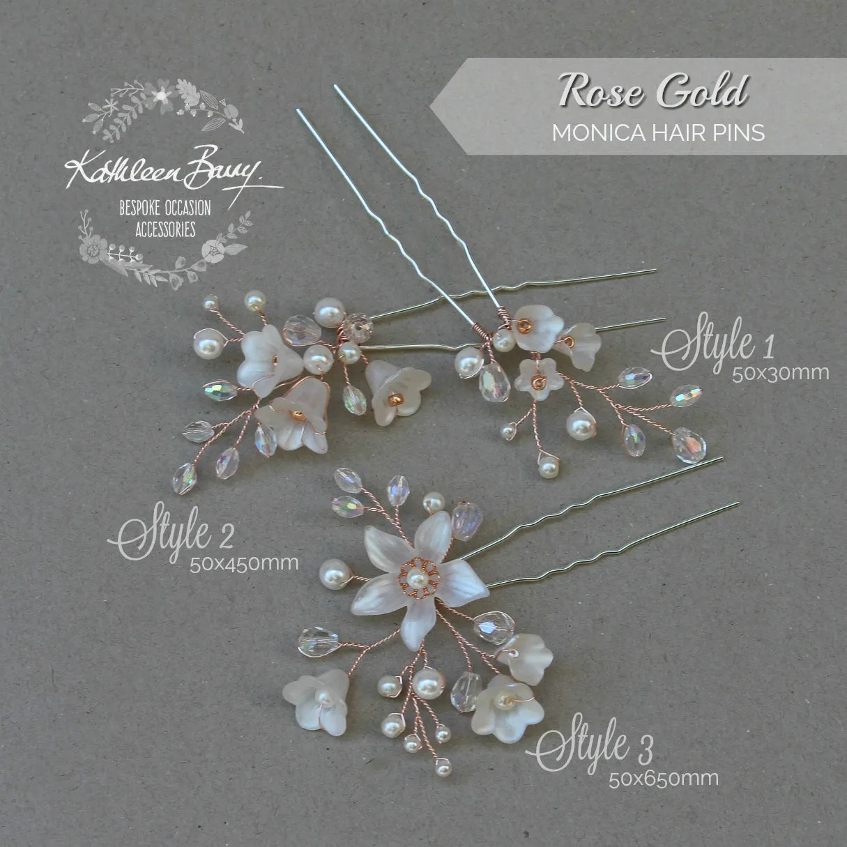 Pink Monica hair pins mix and match - 3 styles - Rose gold, Gold or silver (sold individually)