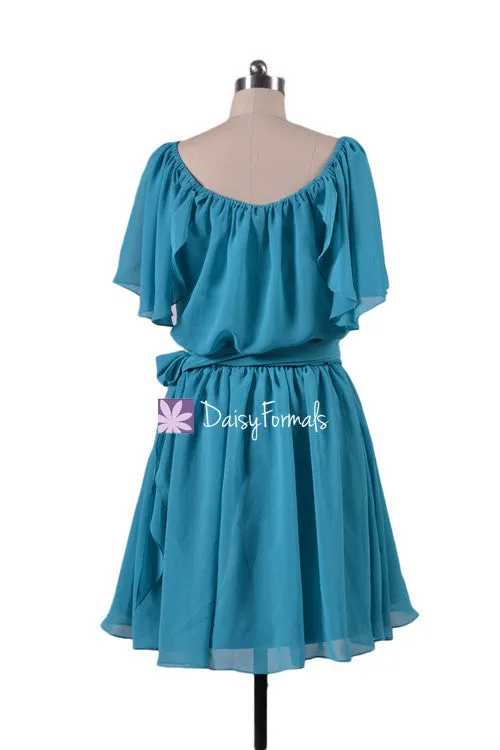 Rich Teal Bridesmaids Dress Short Knee Length Party Dress (BM1462)