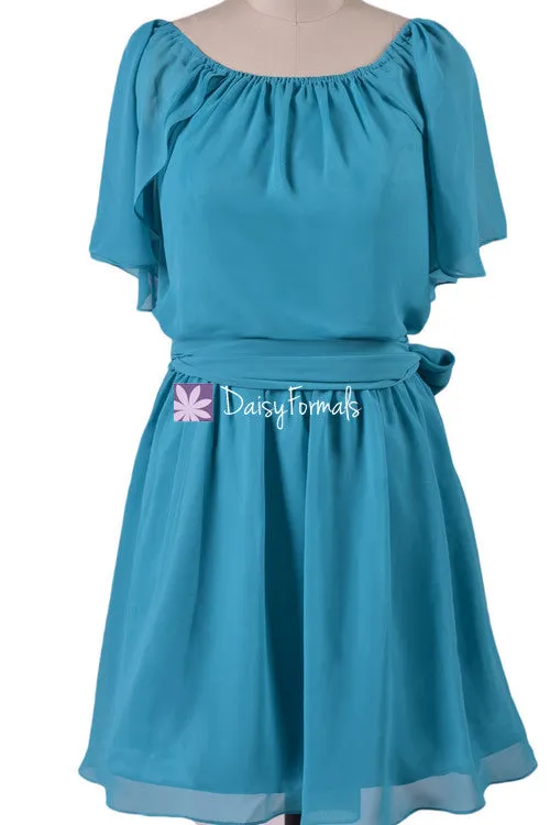 Rich Teal Bridesmaids Dress Short Knee Length Party Dress (BM1462)