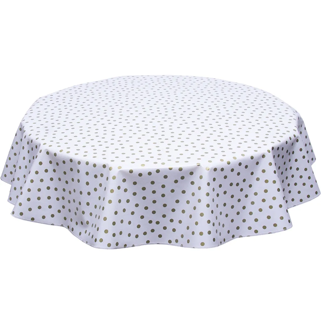 Round Oilcloth Tablecloth in Dot Gold