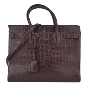 Saint Laurent Burgundy Croc Embossed Sac Du Jour Tote