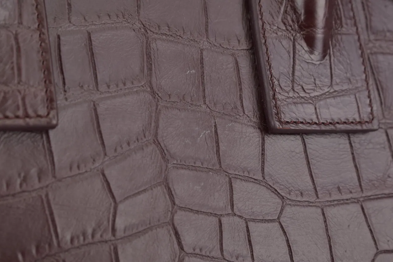 Saint Laurent Burgundy Croc Embossed Sac Du Jour Tote