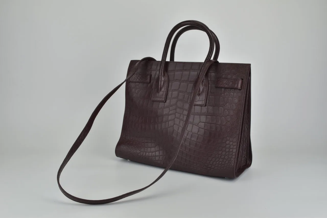 Saint Laurent Burgundy Croc Embossed Sac Du Jour Tote