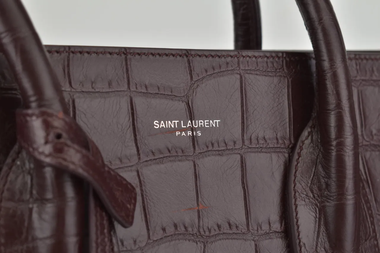 Saint Laurent Burgundy Croc Embossed Sac Du Jour Tote