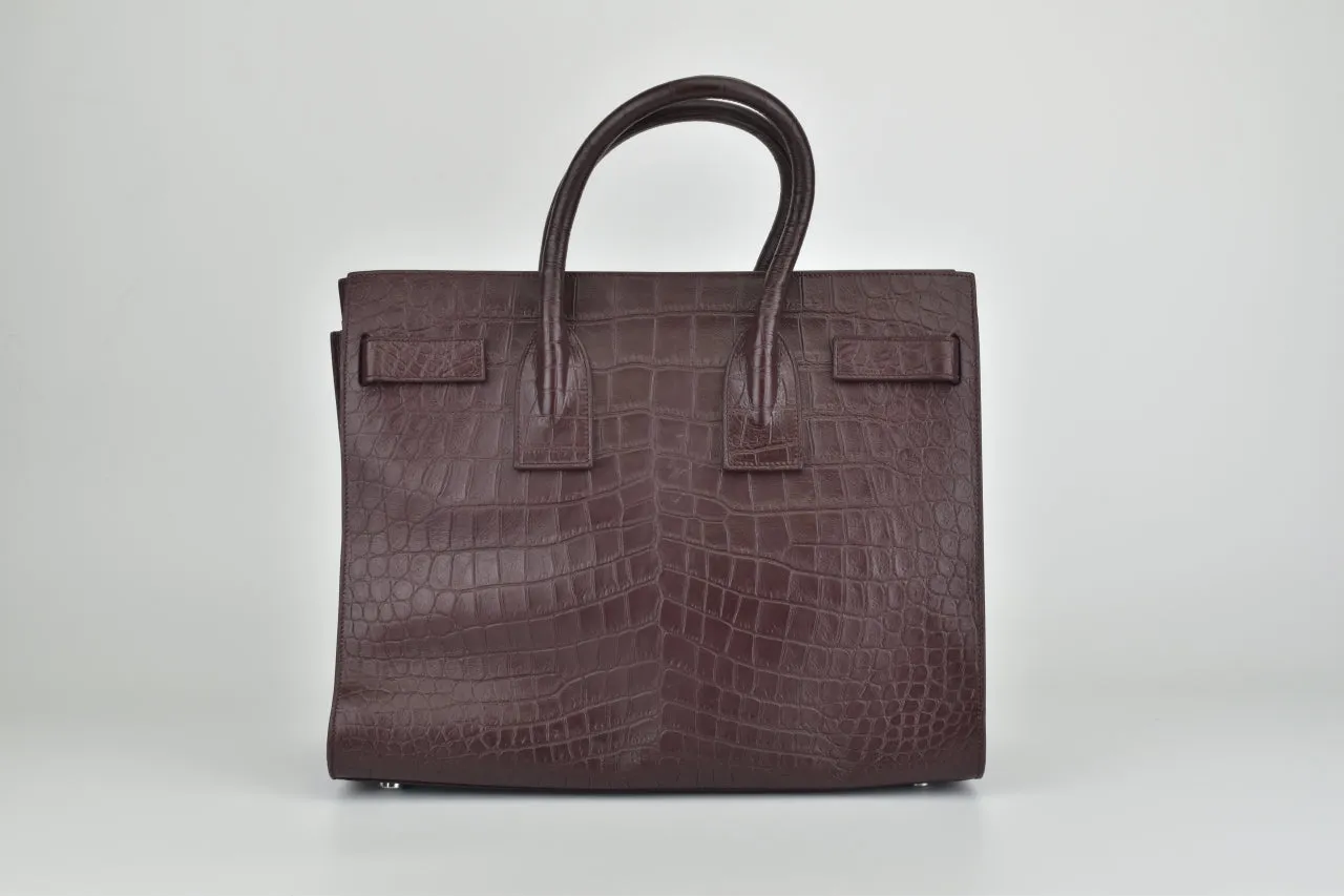 Saint Laurent Burgundy Croc Embossed Sac Du Jour Tote