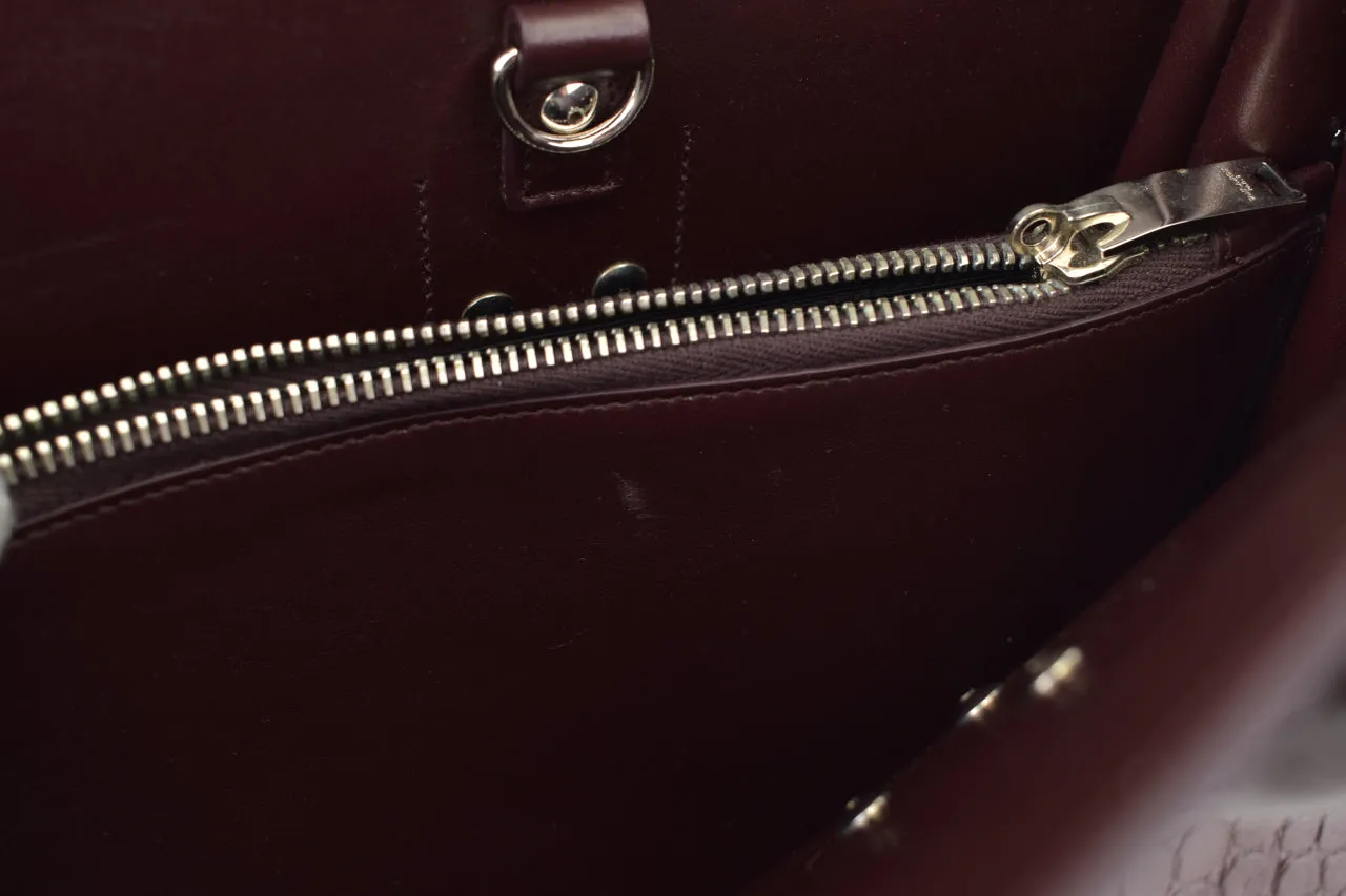 Saint Laurent Burgundy Croc Embossed Sac Du Jour Tote